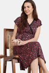 Zivame Floral Tales Knit Poly Mid Length Nightdress - Jet Black — thumbnail 4